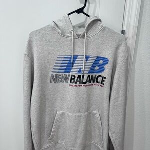 New Balance Light Gray Hoodie with Blue Logo